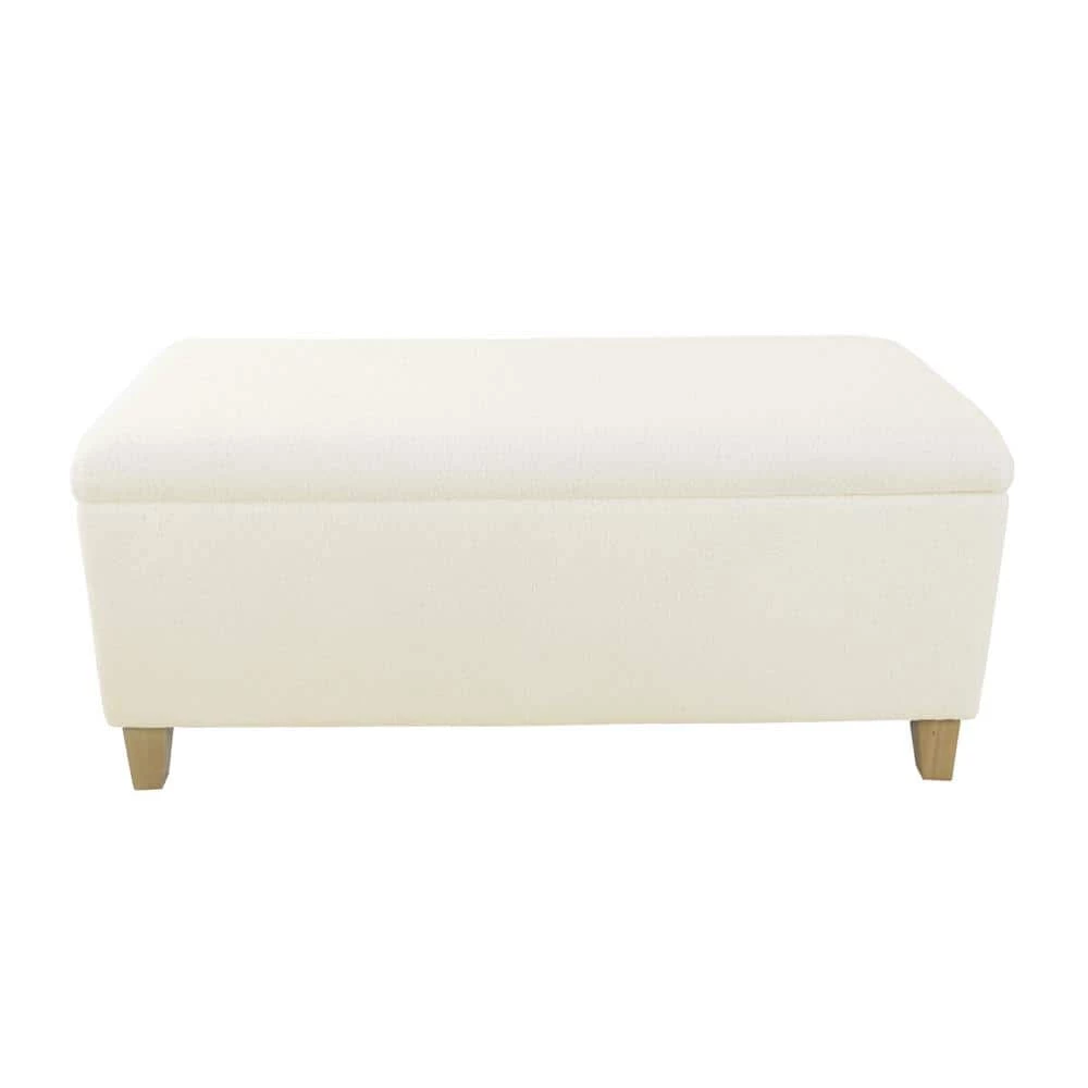 Cream Sherpa Storage Bench with Wood Legs 18 in. Height x 42 in. Width x 18 in. Depth by Homepop 1 Cream Sherpa Storage Bench with Wood Legs 18 in. Height x 42 in. Width x 18 in. Depth by Homepop