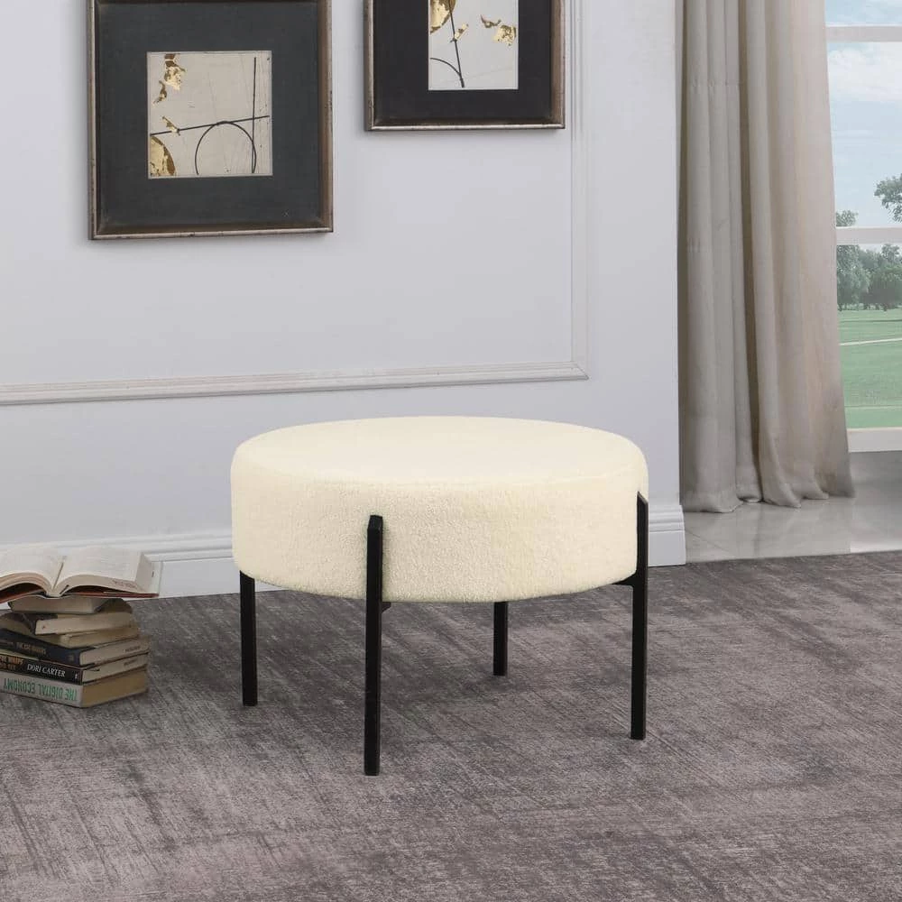 Cream Sherpa with Metal Legs Ottoman by Homepop 5 Cream Sherpa with Metal Legs Ottoman by Homepop - Image 5