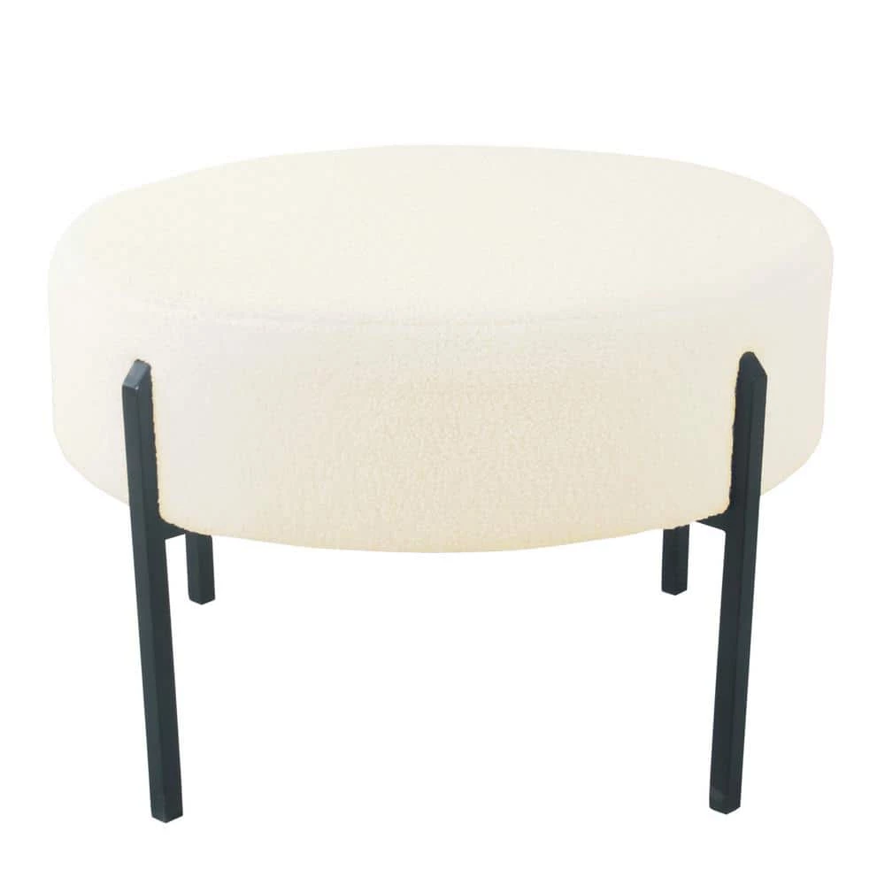Cream Sherpa with Metal Legs Ottoman by Homepop 1 Cream Sherpa with Metal Legs Ottoman by Homepop