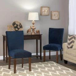 Parsons Dark Navy Blue Velvet Upholstered Dining Chair (Set of 2) by Homepop 11 Parsons Dark Navy Blue Velvet Upholstered Dining Chair (Set of 2) by Homepop -Homepop Sales dark navy blue velvet homepop dining chairs k6805 b215 1f 1000