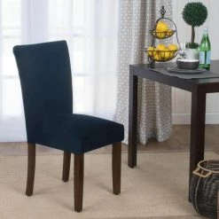 Parsons Dark Navy Blue Velvet Upholstered Dining Chair (Set of 2) by Homepop 12 Parsons Dark Navy Blue Velvet Upholstered Dining Chair (Set of 2) by Homepop -Homepop Sales dark navy blue velvet homepop dining chairs k6805 b215 44 1000