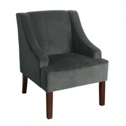Dark Grey Swoop Arm Velvet Accent Chair by Homepop