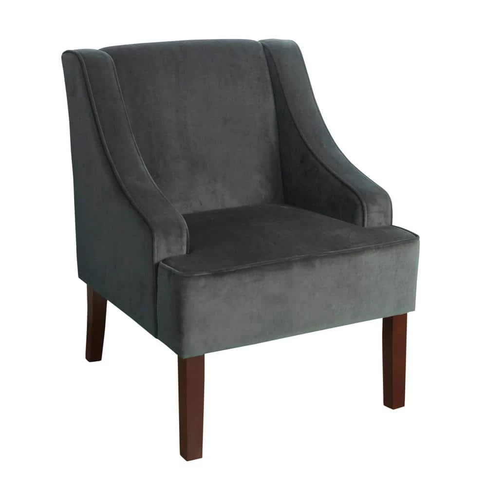 Dark Grey Swoop Arm Velvet Accent Chair by Homepop 1 Dark Grey Swoop Arm Velvet Accent Chair by Homepop
