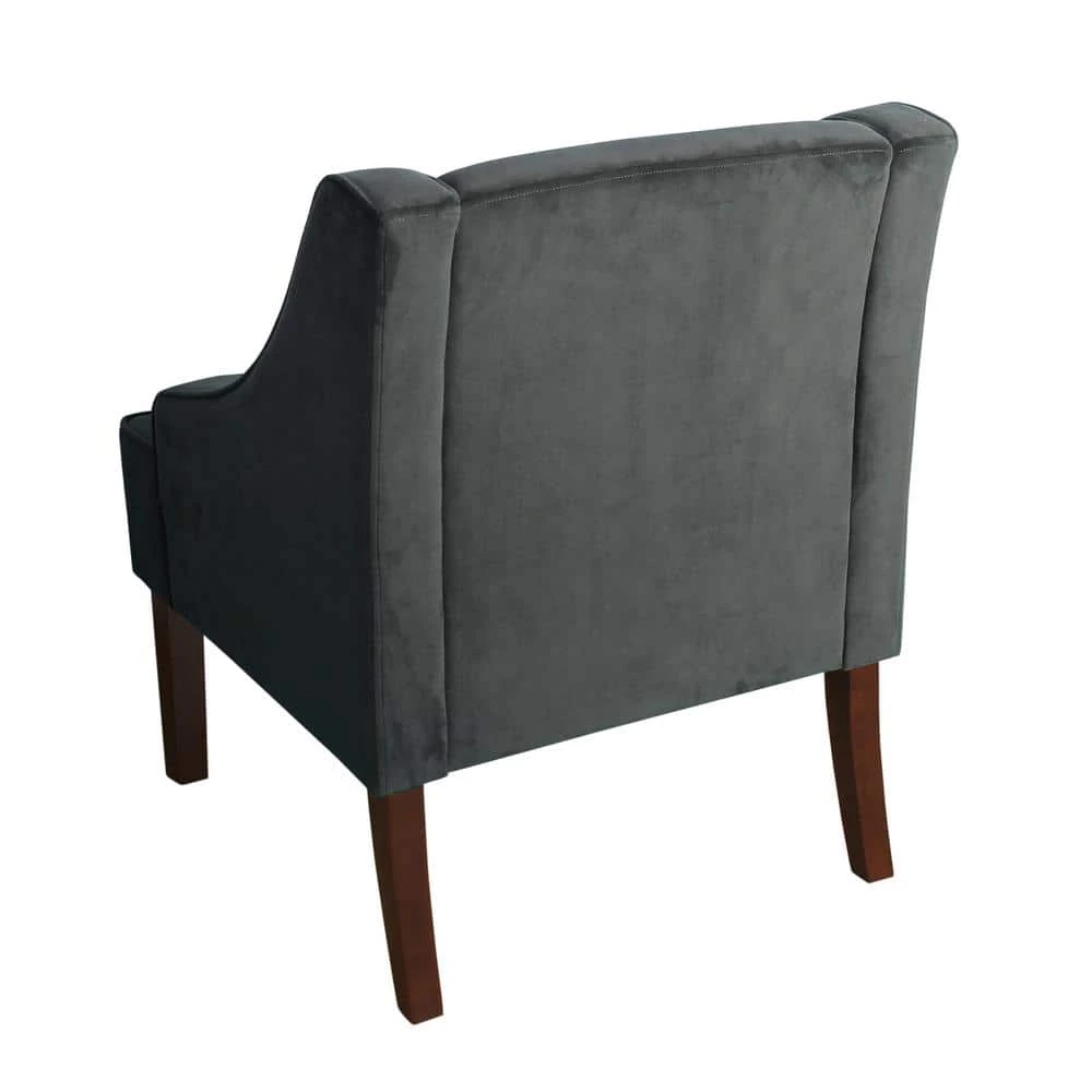 Dark Grey Swoop Arm Velvet Accent Chair by Homepop 4 Dark Grey Swoop Arm Velvet Accent Chair by Homepop - Image 4