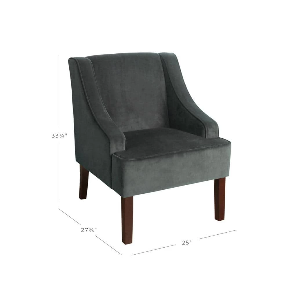 Dark Grey Swoop Arm Velvet Accent Chair by Homepop 2 Dark Grey Swoop Arm Velvet Accent Chair by Homepop - Image 2
