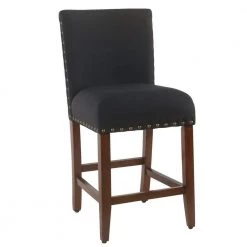Deep Navy Upholstery with Nailheads 24 in. Counter Height Barstool by Homepop
