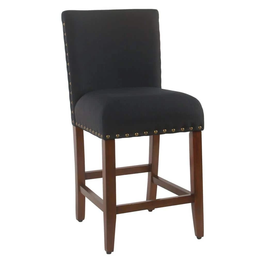 Deep Navy Upholstery with Nailheads 24 in. Counter Height Barstool by Homepop 1 Deep Navy Upholstery with Nailheads 24 in. Counter Height Barstool by Homepop