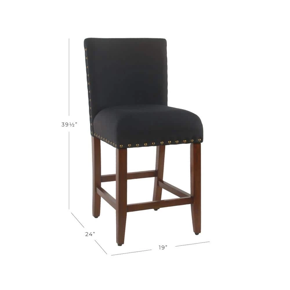 Deep Navy Upholstery with Nailheads 24 in. Counter Height Barstool by Homepop 2 Deep Navy Upholstery with Nailheads 24 in. Counter Height Barstool by Homepop - Image 2