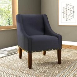 Swoop Deep Navy with Nailhead Trim Upholstered Accent Chair by Homepop 15 Swoop Deep Navy with Nailhead Trim Upholstered Accent Chair by Homepop -Homepop Sales deep navy homepop dining chairs k7683 f2176 31 1000