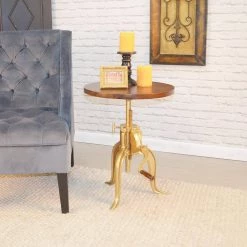 Regan 18 in. Elm and Gold Adjustable Round End Table by Carolina Cottage 7 Regan 18 in. Elm and Gold Adjustable Round End Table by Carolina Cottage -Homepop Sales elm and gold carolina cottage end side tables cf3931elmgld 31 1000