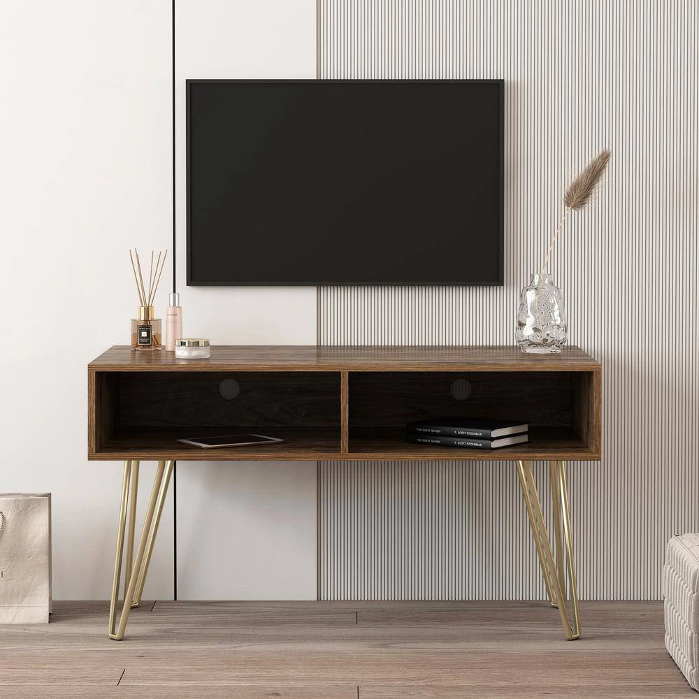 41.73 in. Espresso Modern Entertainment Center Media TV Console with Gold Metal Legs and 2 shelves fit TVs up to 60 in. by Aoibox 10 41.73 in. Espresso Modern Entertainment Center Media TV Console with Gold Metal Legs and 2 shelves fit TVs up to 60 in. by Aoibox - Image 10