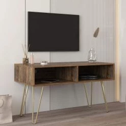 41.73 in. Espresso Modern Entertainment Center Media TV Console with Gold Metal Legs and 2 shelves fit TVs up to 60 in. by Aoibox