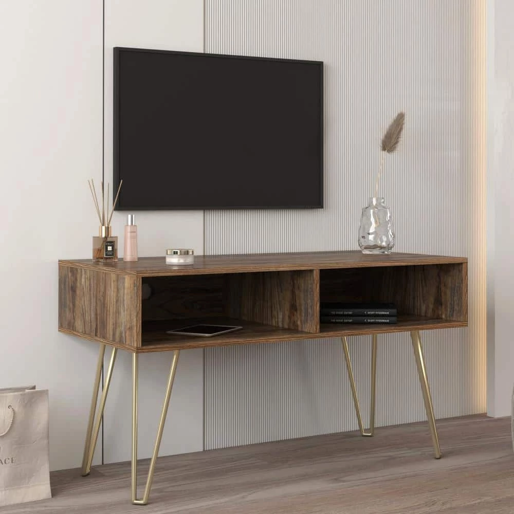 41.73 in. Espresso Modern Entertainment Center Media TV Console with Gold Metal Legs and 2 shelves fit TVs up to 60 in. by Aoibox 1 41.73 in. Espresso Modern Entertainment Center Media TV Console with Gold Metal Legs and 2 shelves fit TVs up to 60 in. by Aoibox
