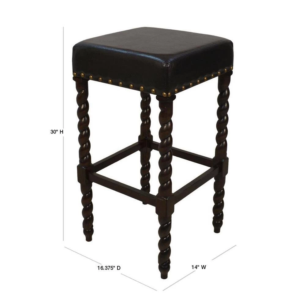 Remick 30 in. Espresso Barley Twist Upholstered Bar Stool by Carolina Cottage 3 Remick 30 in. Espresso Barley Twist Upholstered Bar Stool by Carolina Cottage - Image 3