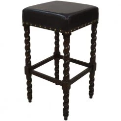 Remick 30 in. Espresso Barley Twist Upholstered Bar Stool by Carolina Cottage