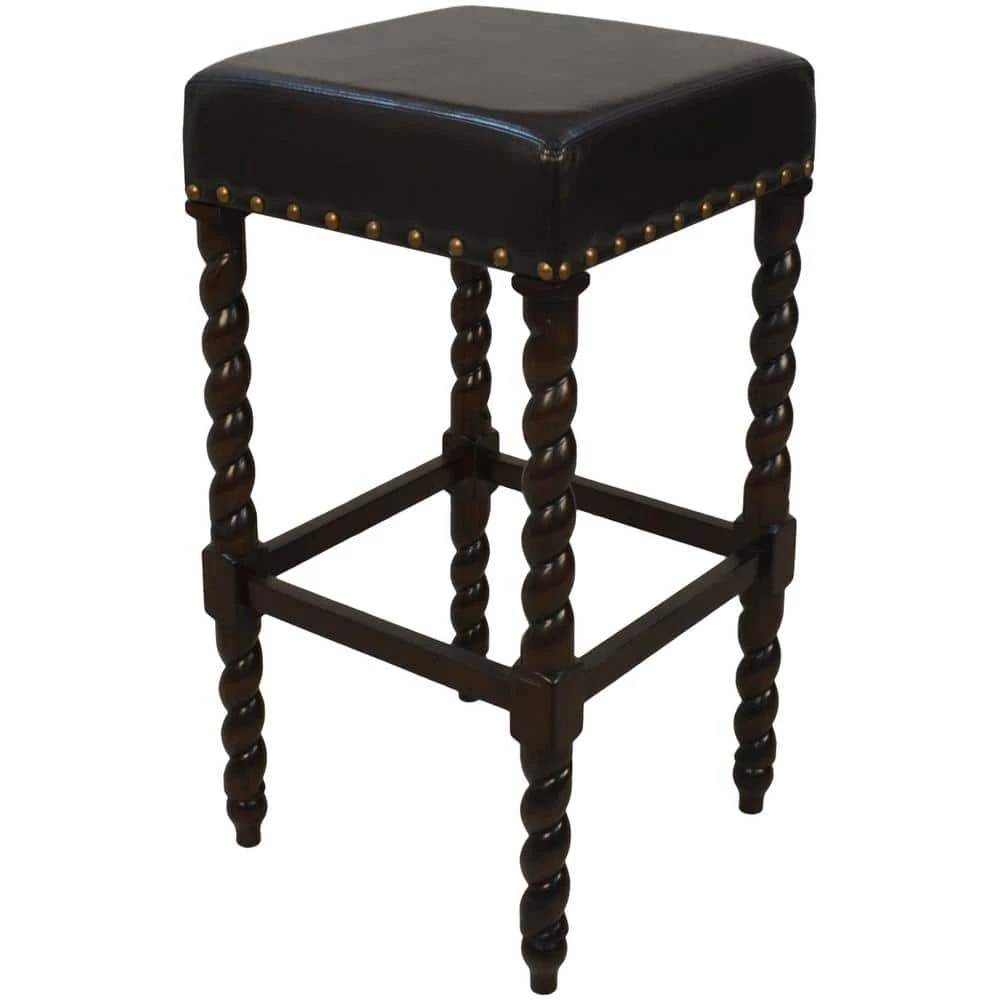 Remick 30 in. Espresso Barley Twist Upholstered Bar Stool by Carolina Cottage 1 Remick 30 in. Espresso Barley Twist Upholstered Bar Stool by Carolina Cottage