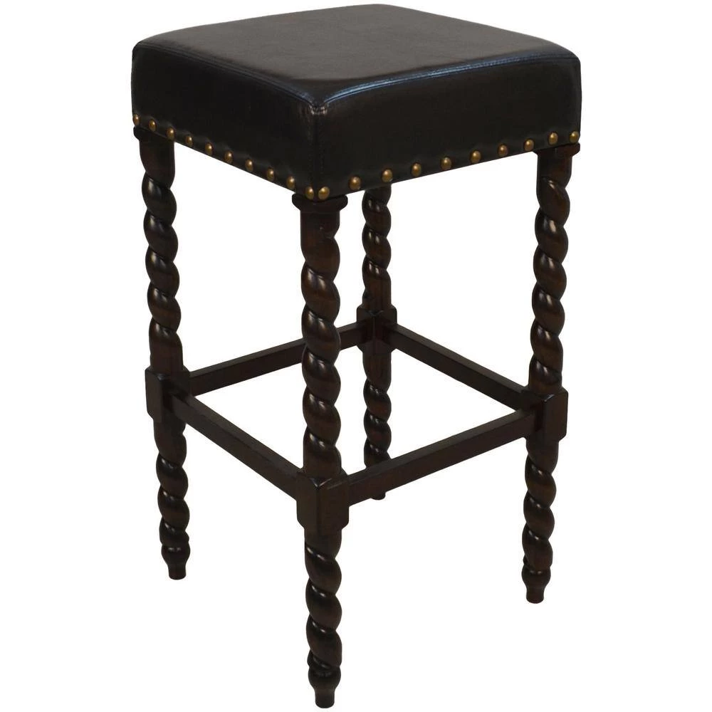 Remick 30 in. Espresso Barley Twist Upholstered Bar Stool by Carolina Cottage 2 Remick 30 in. Espresso Barley Twist Upholstered Bar Stool by Carolina Cottage - Image 2