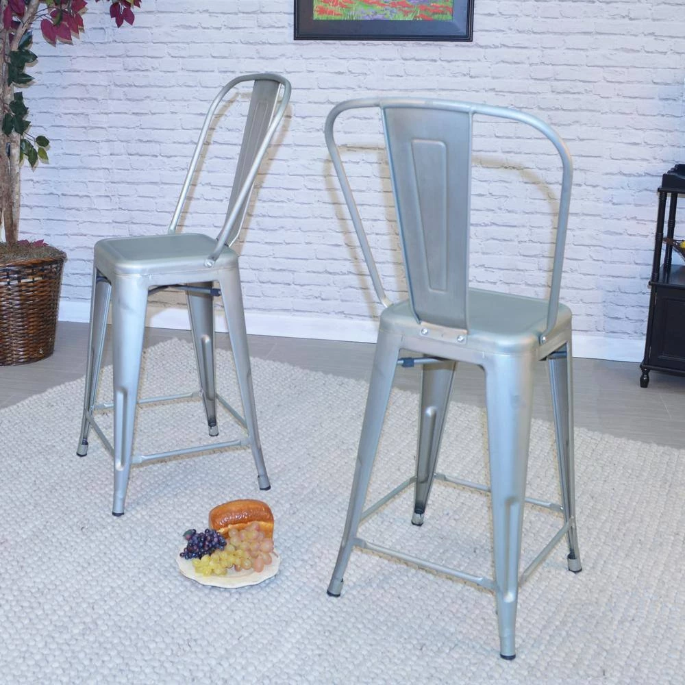 Adeline 24 in. Galvanized Metal Counter Stool (Set of 2) by Carolina Cottage 2 Adeline 24 in. Galvanized Metal Counter Stool (Set of 2) by Carolina Cottage - Image 2