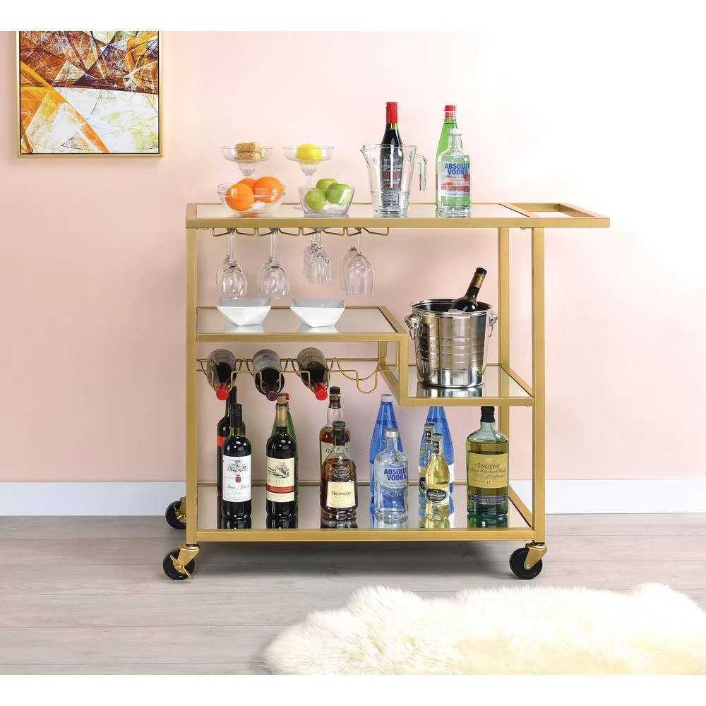Serving Cart on Wheels, Champagne & Mirror Kitchen Storage Wine Liquor Cart Stand with Portable Handle by Aoibox 8 Serving Cart on Wheels, Champagne & Mirror Kitchen Storage Wine Liquor Cart Stand with Portable Handle by Aoibox - Image 8