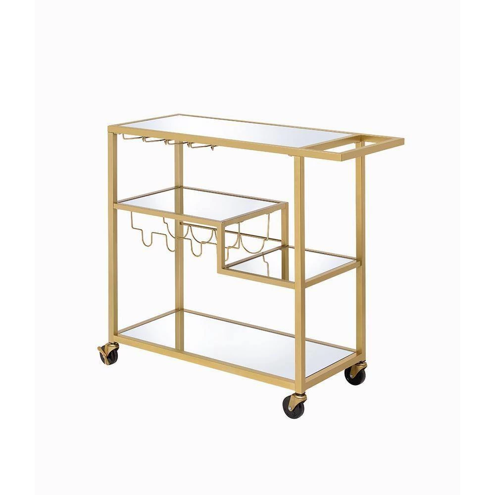 Serving Cart on Wheels, Champagne & Mirror Kitchen Storage Wine Liquor Cart Stand with Portable Handle by Aoibox 3 Serving Cart on Wheels, Champagne & Mirror Kitchen Storage Wine Liquor Cart Stand with Portable Handle by Aoibox - Image 3