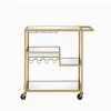Serving Cart on Wheels, Champagne & Mirror Kitchen Storage Wine Liquor Cart Stand with Portable Handle by Aoibox