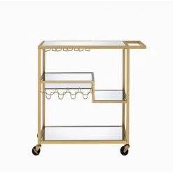 Serving Cart on Wheels, Champagne & Mirror Kitchen Storage Wine Liquor Cart Stand with Portable Handle by Aoibox