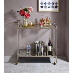 Rectangular Serving Cart Bar Cart in Antique Mirror & Wire Brass, 31"L x 14"W x 24"H by Aoibox 5 Rectangular Serving Cart Bar Cart in Antique Mirror & Wire Brass, 31"L x 14"W x 24"H by Aoibox -Homepop Sales gold aoibox bar carts snmx723 31 1000