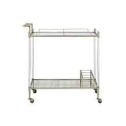 Rectangular Serving Cart Bar Cart in Antique Mirror & Wire Brass, 31"L x 14"W x 24"H by Aoibox