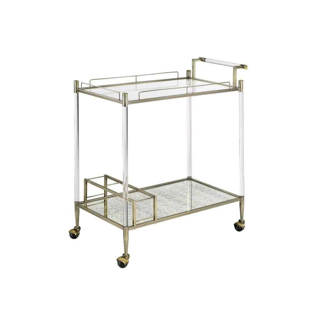 Rectangular Serving Cart Bar Cart in Antique Mirror & Wire Brass, 31"L x 14"W x 24"H by Aoibox 2 Rectangular Serving Cart Bar Cart in Antique Mirror & Wire Brass, 31"L x 14"W x 24"H by Aoibox - Image 2