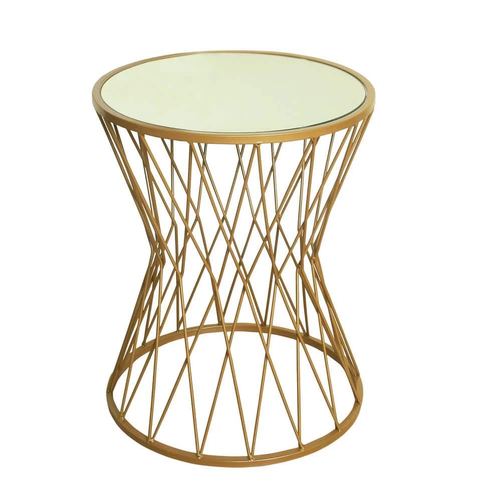 Hourglass Metal Accent Table Gold Mirror Top by Homepop 1 Hourglass Metal Accent Table Gold Mirror Top by Homepop