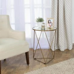 24 in. Metal Accent Triangle Gold Base Round Mirror Top Accent Table by Homepop 21 24 in. Metal Accent Triangle Gold Base Round Mirror Top Accent Table by Homepop -Homepop Sales gold base with mirror top homepop end side tables k7243 31 1000