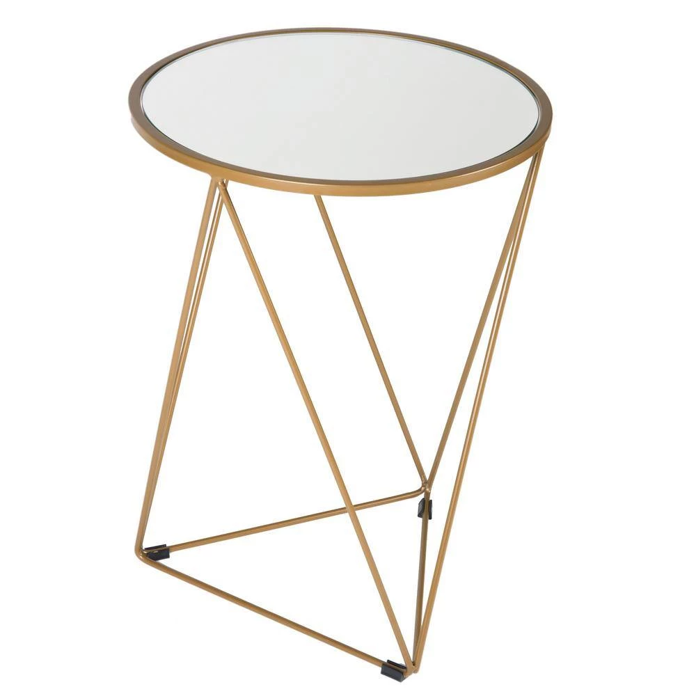 24 in. Metal Accent Triangle Gold Base Round Mirror Top Accent Table by Homepop 3 24 in. Metal Accent Triangle Gold Base Round Mirror Top Accent Table by Homepop - Image 3