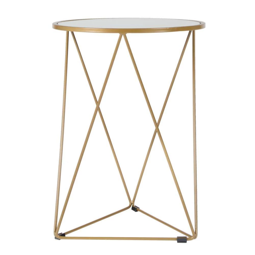 24 in. Metal Accent Triangle Gold Base Round Mirror Top Accent Table by Homepop 6 24 in. Metal Accent Triangle Gold Base Round Mirror Top Accent Table by Homepop - Image 6