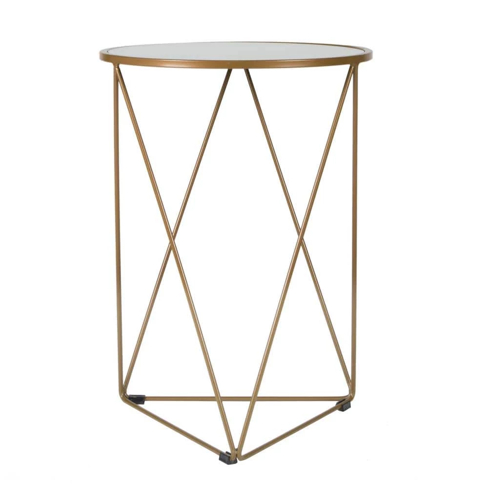 24 in. Metal Accent Triangle Gold Base Round Mirror Top Accent Table by Homepop 1 24 in. Metal Accent Triangle Gold Base Round Mirror Top Accent Table by Homepop