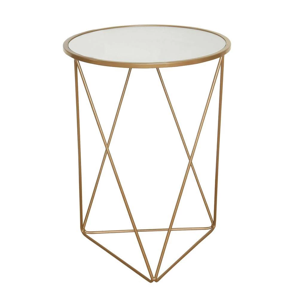 24 in. Metal Accent Triangle Gold Base Round Mirror Top Accent Table by Homepop 5 24 in. Metal Accent Triangle Gold Base Round Mirror Top Accent Table by Homepop - Image 5