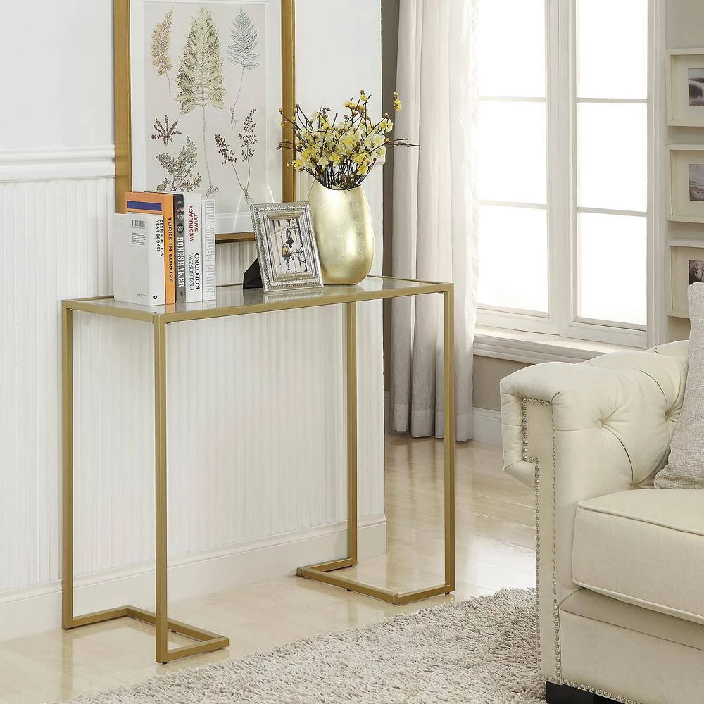 Monaco 38 in. Gold Standard Rectangle Glass Console Table by Carolina Cottage 4 Monaco 38 in. Gold Standard Rectangle Glass Console Table by Carolina Cottage - Image 4