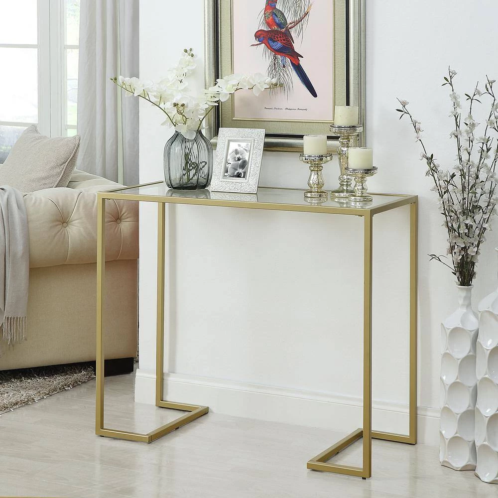 Monaco 38 in. Gold Standard Rectangle Glass Console Table by Carolina Cottage 3 Monaco 38 in. Gold Standard Rectangle Glass Console Table by Carolina Cottage - Image 3