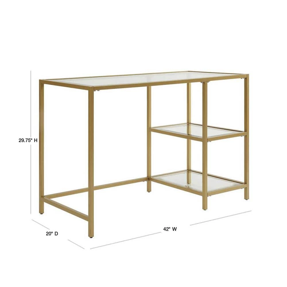 42 in. Rectangular Gold Writing Desks with Glass Top by Carolina Cottage 3 42 in. Rectangular Gold Writing Desks with Glass Top by Carolina Cottage - Image 3
