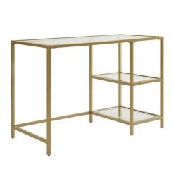 42 in. Rectangular Gold Writing Desks with Glass Top by Carolina Cottage