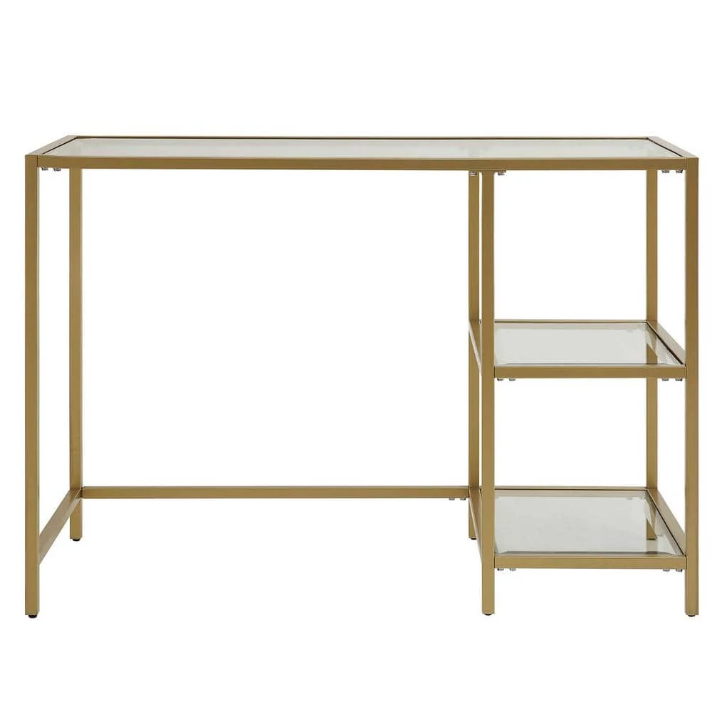 42 in. Rectangular Gold Writing Desks with Glass Top by Carolina Cottage 2 42 in. Rectangular Gold Writing Desks with Glass Top by Carolina Cottage - Image 2