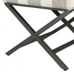 18 in. H x 20 in. W x 20 in. D Gray and Cream Awning Stripe Ottoman with Metal X-Base by Homepop 14 18 in. H x 20 in. W x 20 in. D Gray and Cream Awning Stripe Ottoman with Metal X-Base by Homepop -Homepop Sales gray and cream awning stripe with metal base homepop ottomans k7401 f2060 1f 1000