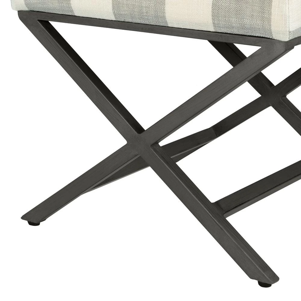18 in. H x 20 in. W x 20 in. D Gray and Cream Awning Stripe Ottoman with Metal X-Base by Homepop 6 18 in. H x 20 in. W x 20 in. D Gray and Cream Awning Stripe Ottoman with Metal X-Base by Homepop - Image 6