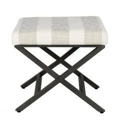 18 in. H x 20 in. W x 20 in. D Gray and Cream Awning Stripe Ottoman with Metal X-Base by Homepop 13 18 in. H x 20 in. W x 20 in. D Gray and Cream Awning Stripe Ottoman with Metal X-Base by Homepop -Homepop Sales gray and cream awning stripe with metal base homepop ottomans k7401 f2060 4f 1000