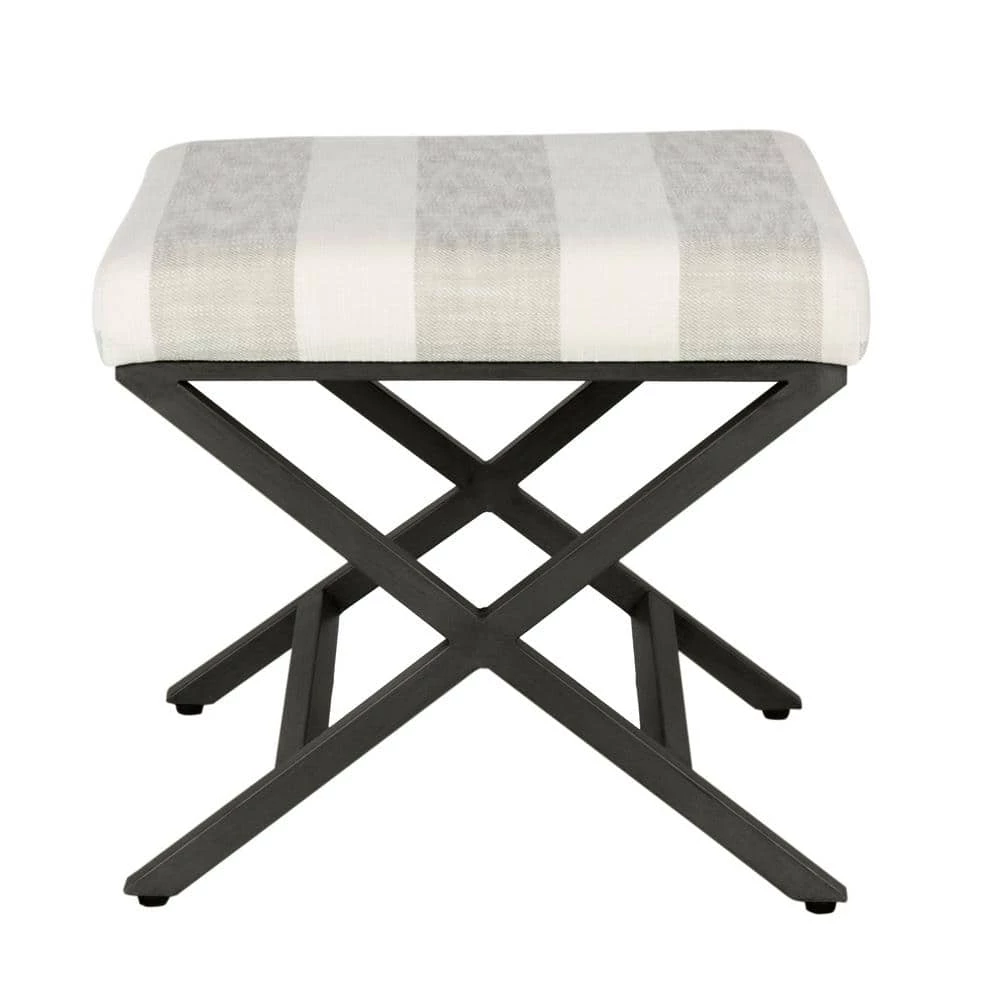 18 in. H x 20 in. W x 20 in. D Gray and Cream Awning Stripe Ottoman with Metal X-Base by Homepop 5 18 in. H x 20 in. W x 20 in. D Gray and Cream Awning Stripe Ottoman with Metal X-Base by Homepop - Image 5