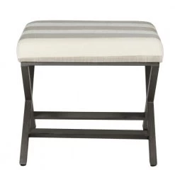 18 in. H x 20 in. W x 20 in. D Gray and Cream Awning Stripe Ottoman with Metal X-Base by Homepop