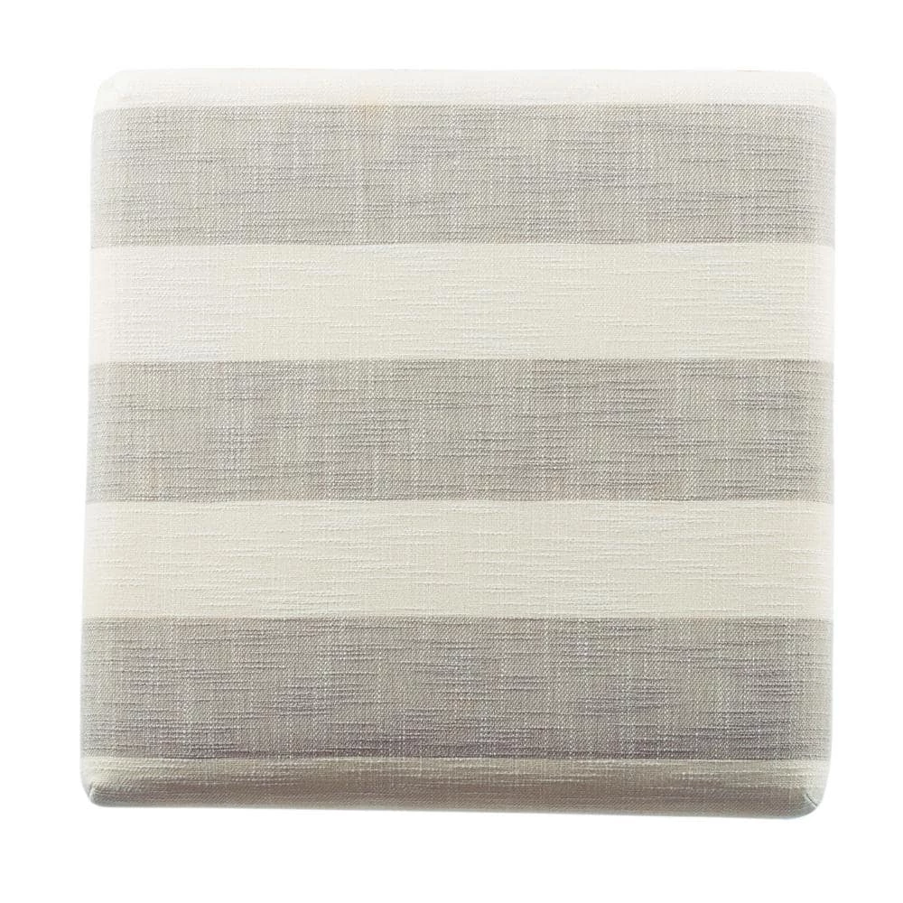 18 in. H x 20 in. W x 20 in. D Gray and Cream Awning Stripe Ottoman with Metal X-Base by Homepop 3 18 in. H x 20 in. W x 20 in. D Gray and Cream Awning Stripe Ottoman with Metal X-Base by Homepop - Image 3