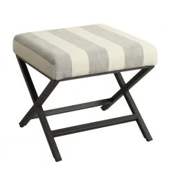 18 in. H x 20 in. W x 20 in. D Gray and Cream Awning Stripe Ottoman with Metal X-Base by Homepop 12 18 in. H x 20 in. W x 20 in. D Gray and Cream Awning Stripe Ottoman with Metal X-Base by Homepop -Homepop Sales gray and cream awning stripe with metal base homepop ottomans k7401 f2060 c3 1000