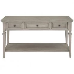 50 in. L x 15 in. D x 30 in. H Retro Style Console Table with 3 Top Drawers & Open Bottom Shelf, Easy Assembly (Gray) by Aoibox