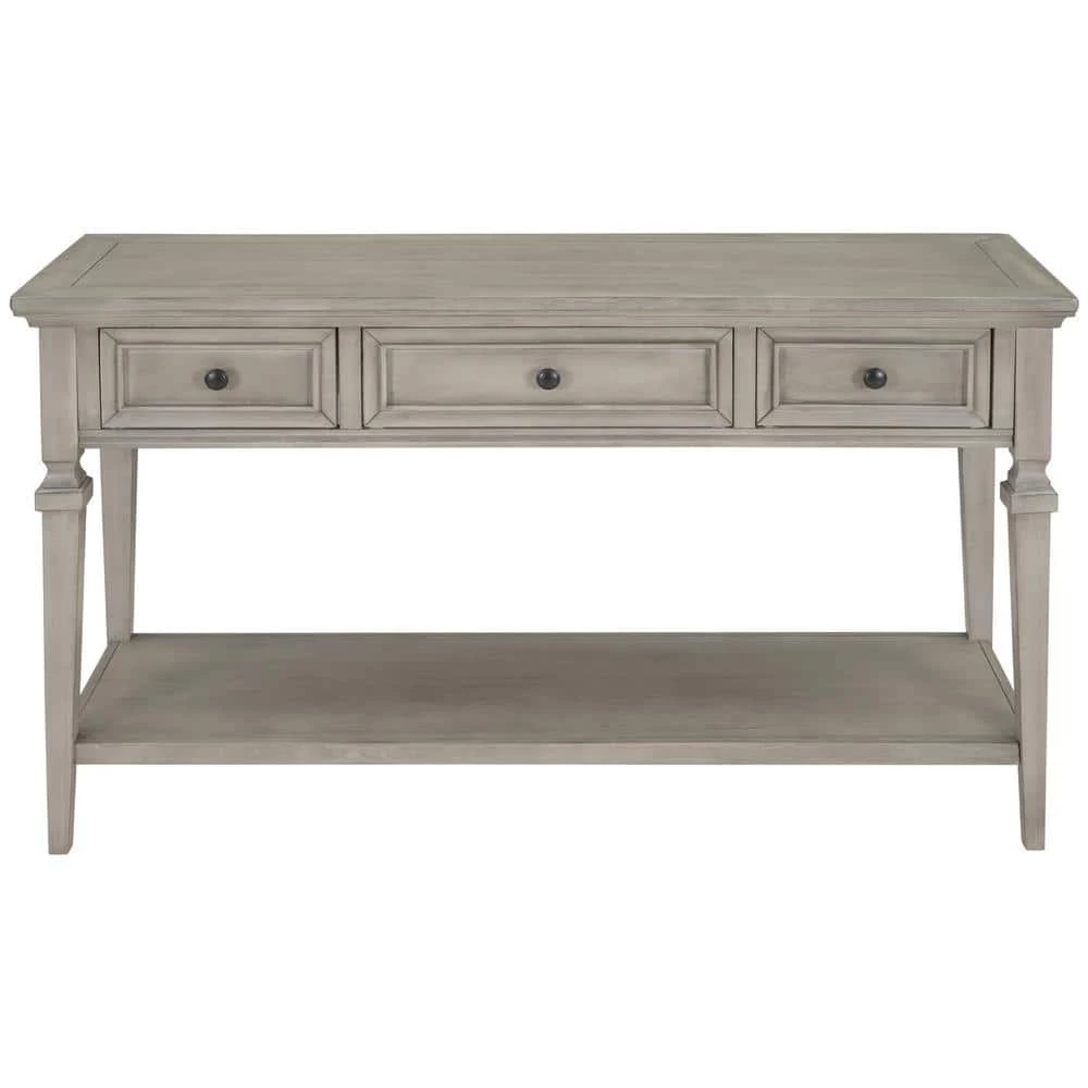 50 in. L x 15 in. D x 30 in. H Retro Style Console Table with 3 Top Drawers & Open Bottom Shelf, Easy Assembly (Gray) by Aoibox 1 50 in. L x 15 in. D x 30 in. H Retro Style Console Table with 3 Top Drawers & Open Bottom Shelf, Easy Assembly (Gray) by Aoibox