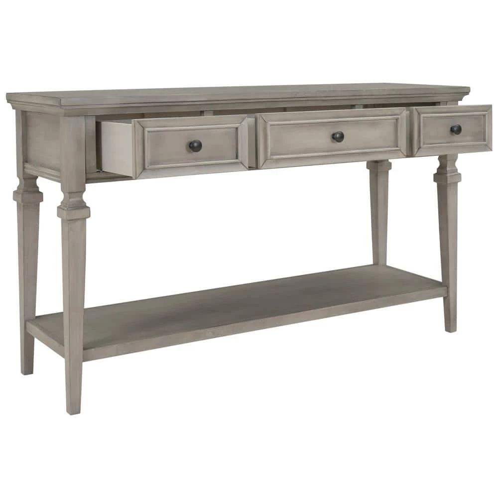 50 in. L x 15 in. D x 30 in. H Retro Style Console Table with 3 Top Drawers & Open Bottom Shelf, Easy Assembly (Gray) by Aoibox 4 50 in. L x 15 in. D x 30 in. H Retro Style Console Table with 3 Top Drawers & Open Bottom Shelf, Easy Assembly (Gray) by Aoibox - Image 4
